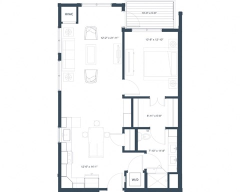 Floor plan for 1 bed, 1 bath, 850 sqft